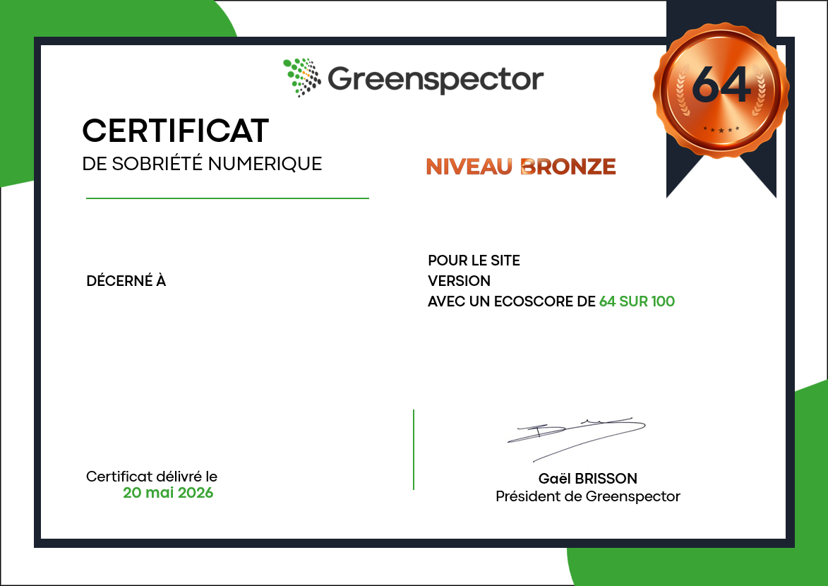 Exemple de Certificat de Sobriété de Service Numérique Greenspector